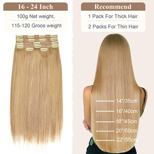 Extensiones de Cabello Humano 100% Real con Clip, Sin Costuras, al por Mayor # Extensiones de Cabello Lacio Rubio Ceniza Dorado de 18 Pulgadas con Clip Invisible - Product Image 5