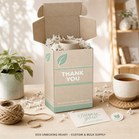 Ensemble de boîtes d'expédition recyclables personnalisées avec carte de remerciement et sceau, faible MOQ, kit d'expédition écologique, impression numérique pour les marques