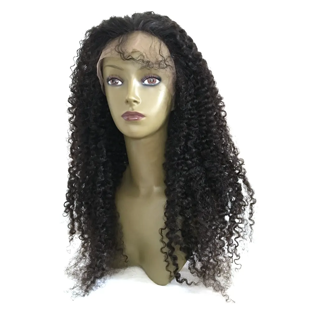 سعر المصنع 10 "-30" شعر بشري برازيلي بكر غير معالج طويل مثير أسود مستعار بدانتيل أمامي مجعد غريب