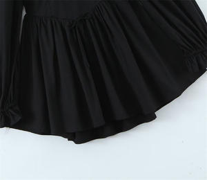 2024 Quadratischer Kragen Langarm Vorne Schnuren Schwarze Farbe <span class=keywords><strong>Lassig</strong></span> Mode Frauen Mini Kleid - Product Image 5