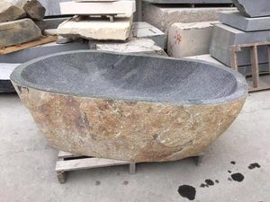 <span class=keywords><strong>Bañera</strong></span> de piedra tallada a mano independiente Bit Rock Natural Boulder River para Baño - Product Image 4