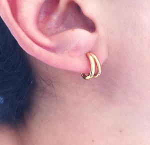 Gioielli minimalisti in argento Sterling 925 placcato oro 18 carati moderni piccoli doppi cerchi doppi orecchini a cerchio Duo per le donne - Product Image 4