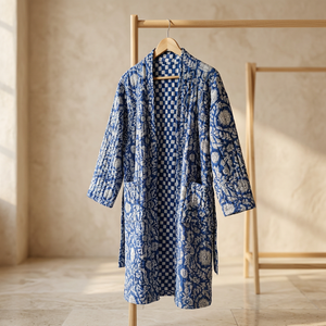 Best Selling Autumn Winter Handblock Printed Breathable Canvas PU Shell Silk Lining Cotton <b>Quilted</b> Handmade Floral <b>Jacket</b> - Product Image 2