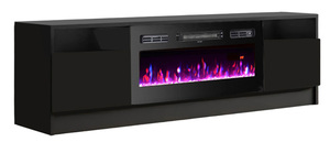 Meuble TV autoportant en bois blanc et noir 63'' avec télécommande, foyer <span class=keywords><strong>électrique</strong></span> à LED pour la maison - Product Image 2