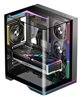 Boîtier PC Tower avec ventilateurs ARGB, éclairage LED sous le châssis, triple panneau en verre incurvé sans soudure, double compartiment, boîtier de jeu ATX, LED supérieure en option