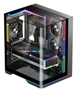 Boîtier PC Tower avec ventilateurs ARGB, éclairage LED sous le châssis, triple panneau en verre incurvé sans soudure, double compartiment, boîtier de jeu <span class=keywords><strong>ATX</strong></span>, LED supérieure en option - Product Image 5