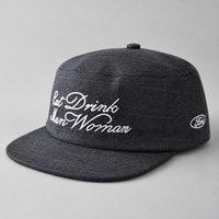 Casquette Snapback Unisexe en Coton Noir à Carreaux, Visière Plate, Broderie 3D 'Eat Drink', 5 Panneaux, Réglable, Style Hip Hop