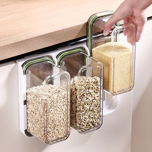 Transparent Square Grain <b>Storage</b> <b>Container</b> With Clip On Lid <b>Stackable</b> Hanging Kitchen Food Organizer For Pasta Beans Spices - Product Image 4