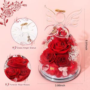 ของขวัญวันวาเลนไทน์และวันเกิดสำหรับแม่ ยาย ภรรยา และลูกสาว - กุหลาบอมตะในโดมแก้วพร้อมไฟ LED รูปนางฟ้า - Product Image 2