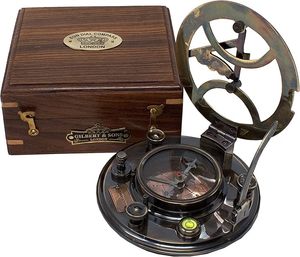 เข็มทิศบรันตันคุณภาพสูง กล่องไม้สลักลาย เข็มทิศทางทะเลวินเทจแบบกิลเบิร์ต สำหรับการเดินป่า กิจกรรมกลางแจ้ง วัสดุโลหะ - Product Image 3