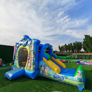 Château gonflable bleu pour location événementielle, château gonflable extérieur avec toboggan, château de saut pour enfants motif chien de dessin animé à vendre - Product Image 2