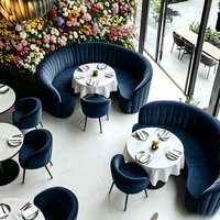 Meubles de restaurant haut de gamme personnalisés, banquette en velours courbée en demi-cercle, table ronde en marbre et chaise pour restaurant, café boutique