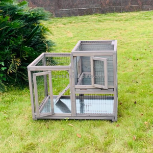 SDR044 Factory Fashionable Solid Pine Wood Rabbit Hutch Iron Frame Horizontal <b>Sliding</b> Closure Folding Design Eco-Friendly Print - Product Image 2