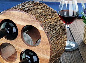 लाल वाइन बार रैक के साथ कस्टम लकड़ी की अलमारियां प्राकृतिक छाल के साथ कस्टम लकड़ी काउंटरटॉप वाइन रैक - Product Image 5