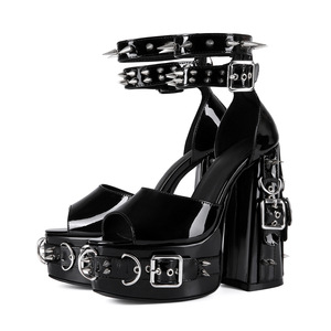 Y2K Trendy Women Sandals Dark Gothic Punk Style Rivet Belt Buckle Platform <b>Block</b> Heel Plus Size 44 Party Shoes - Product Image 1