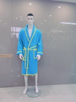 Hilo de algodón puro teñido Terry Cloth Albornoz Jacquard Checker Pattern Absorbente Spa Robe