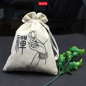 Ling Gusi Zen Pattern Canvas <b>Drawstring</b> Bag 13x18Cm Jewelry Storage Gift Packaging <b>Pouch</b> - Product Image 1