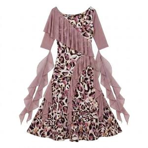 Vestido de Baile de Salón con Estampado de Leopardo, Chifón con Volantes, Asimétrico, Largo Midi para Mujer, Estilo Vintage Glamuroso para Competencia de Vals y <span class=keywords><strong>Tango</strong></span> - Product Image 5