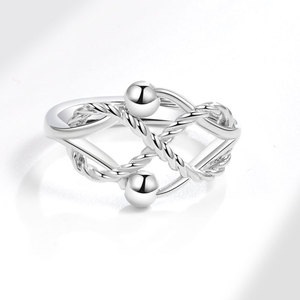 Anillos Antiestrés con Cuentas Giratorias, Diseño de Cuerda Tejida Infinita Cruzada, Chapado en Oro Blanco sobre Cobre, Joyería para el Estrés - Product Image 3
