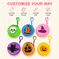 Porte-monnaie rond en peluche de 8 cm, mignon et doux, avec fermeture éclair, pour femmes, filles, enfants, idéal pour les fêtes d'Halloween