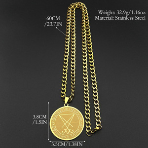 Collana da uomo in acciaio inossidabile con ciondolo a croce triangolare intagliata a V, stile hip-hop, con logo rotondo Lucifer - Product Image 6