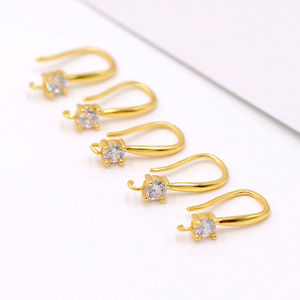 Crochets d'oreille en cuivre plaqué or 18 carats avec pierres de zircon pour la fabrication de boucles d'oreilles, formes variées, composants de bijoux - Product Image 3