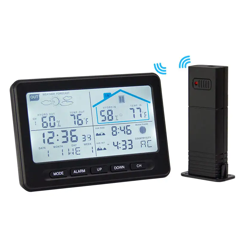 Digital Desk Clock RF 433mhz Wireless Home Indoor Weather Forecast Station with Outdoor Temperature and Humidity Sensor