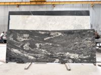 SH STONE pierre naturelle personnalisée 3m conception de luxe granit cosmique noir grande table à manger en marbre quartzite avec dessus en cuir moderne