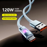 Cordon de charge rapide de type C 120W Câble transparent USB C vers USB C avec écran LED pour iPhone 16 15 Pro Max iPad Galaxy S23