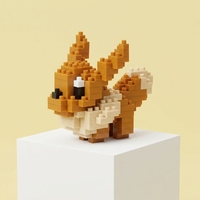 Figurine de créature de renard fantastique en micro-blocs, modèle animal en briques pixelisées marron, jouet de collection DIY, cadeau pour les fans