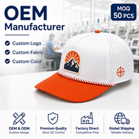 Casquette de sport unisexe personnalisée avec patch montagne blanc et orange, perforée au laser, respirante et réglable pour activités de plein air