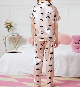 Conjunto de Pijama de Satén con Estampado de Pestañas y Corazones para Niñas, Pijama de Bambú para Niños, Conjunto de Pijama Infantil - Product Image 3