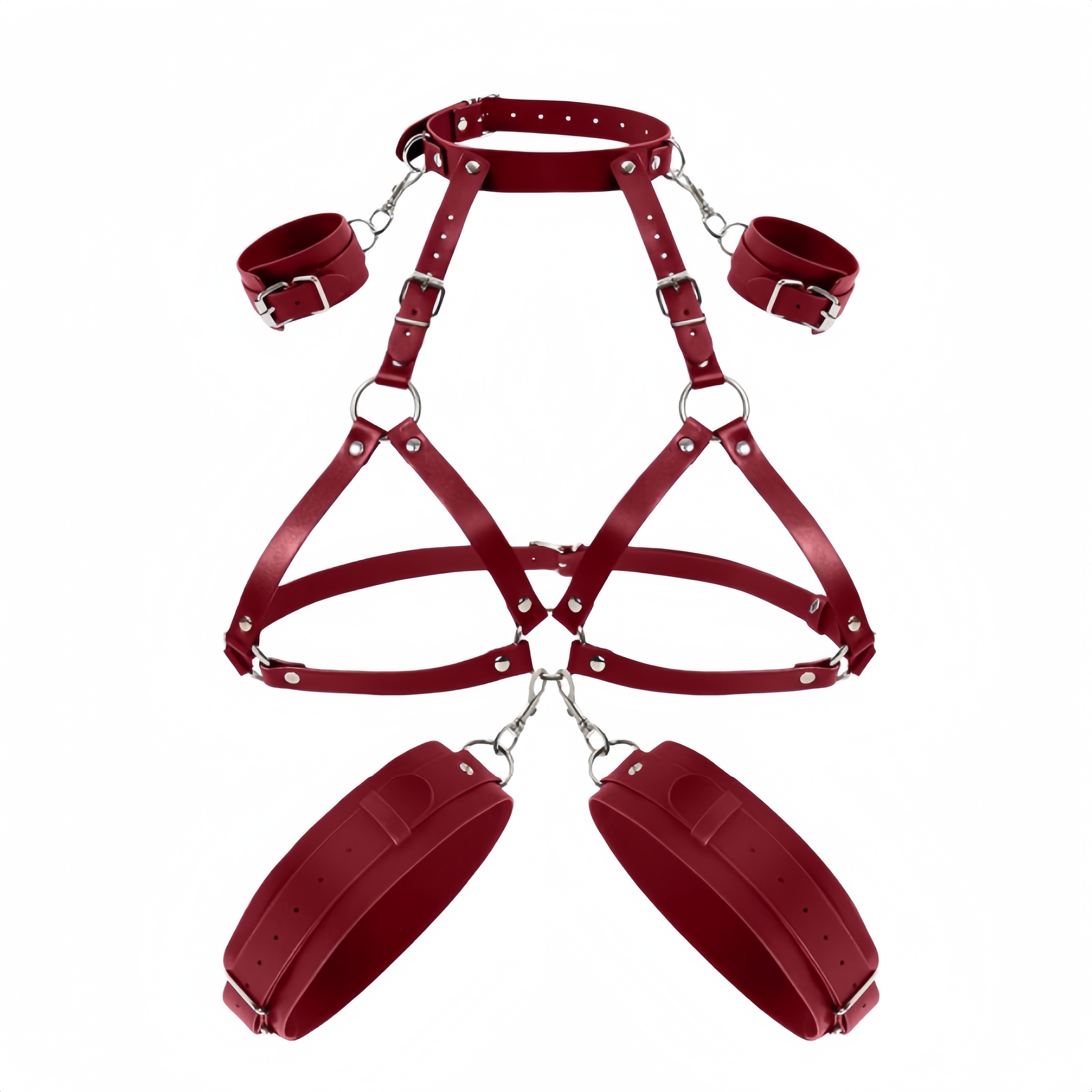 Burgundy-with handcuffs and leg rings
