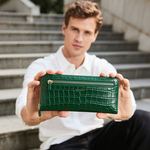 Vente chaude hommes <span class=keywords><strong>portefeuille</strong></span> <span class=keywords><strong>multi</strong></span>-compartiments en cuir zippé <span class=keywords><strong>portefeuille</strong></span> fabricant personnalisé vert Crocodile motif <span class=keywords><strong>portefeuille</strong></span> en cuir - Product Image 3