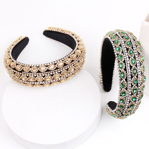 Diadema de Pedrería Hua Liyu, Colorida, Plateada, Verde Champán, Artística, Retro, para Mujer, Hecha a Mano, Banda Ancha para el Cabello - Product Image 3