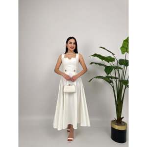 3023 เดรสผูกกระดุม ผ้าซาติน ทรงเอ คอเหลี่ยม เอวธรรมชาติ สีชมพูหวาน - Product Image 5