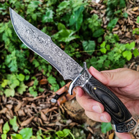Couteau de poche de survie et de camping Ice-Breaking Icebreaker Horse Damascus, lame de 3,9 pouces, manche en bois, ambidextre, pour viande et activités de plein air