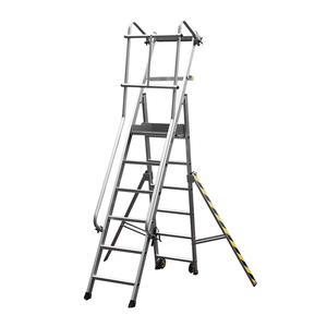 <span class=keywords><strong>Escalera</strong></span> <span class=keywords><strong>de</strong></span> Plataforma Portátil Ligera <span class=keywords><strong>de</strong></span> Aluminio con Bandeja, Pasamanos y Taburete Plegable para Almacén o Taller, EN131-7 - Product Image 2