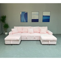 Canapé-lit sectionnel en velours côtelé rose moderne PZCN HOME, canapé-lit convertible confortable pour salon