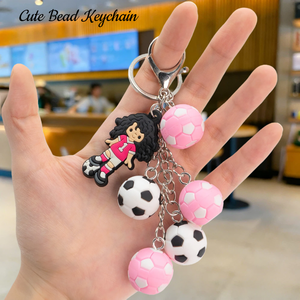 Soccer Girl Theme Wholesale Fashion Soccer Sports Girl Bead Keychains Bulk Rubber Charms Bag Accessories up Keychain Holder