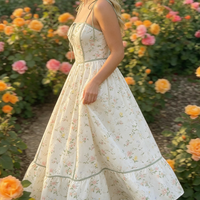 Robe longue décontractée d'été pour femme, style camisole, coupe trapèze, imprimé floral, 100% coton, idéale pour les vacances