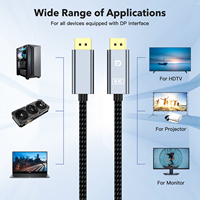 Câble DP 1.4 Mâle-Mâle, 8K 60Hz, Câble DP (1m/2m/3m) pour Moniteur/Ordinateur Portable/PC/TV, Cordon Vidéo HD Haute Vitesse