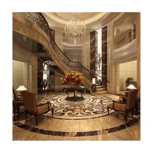 Mosaico de mármore Waterjet para piso de piso com padrão de flor de lótus de alta qualidade