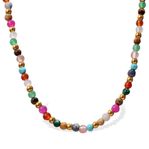 Colorful Beaded Necklace Women's Bohemian Style Fashion Jewelry Party Accessories Titanium Steel Round <b>Beads</b> <b>Set</b> - Product Image 5