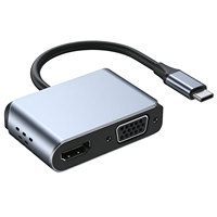 Adaptor Tipe C 5 in 1 4K VGA Konverter Video Ganda USB 3.0 100W PD Jack AUX 3.5mm untuk Monitor Proyektor