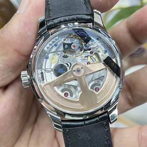 Nuevo Reloj de Pulsera para Hombre con Calendario Perpetuo Automático OEM, Fase Lunar Doble, Cristal de Zafiro, Esfera Azul Medianoche, Correa de Cuero Negra - Product Image 3