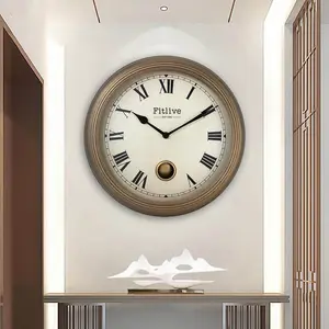 Modern Art Deco Wall Clock With Roman Numerals Circular Plastic Body With Needle Display For Living Room Or Bedroom Decor