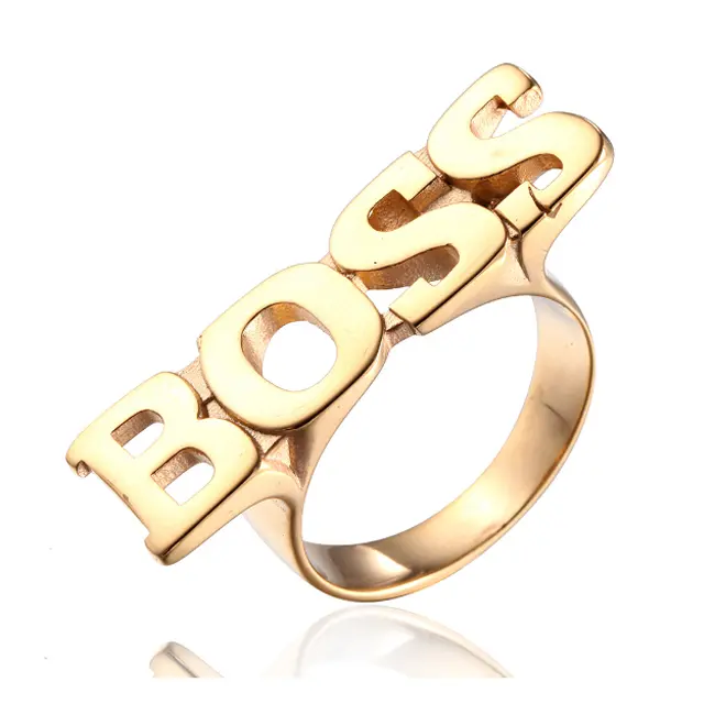 Trendy Jewellery 316l Stainless Steel Big Boss Letter Ring Gold for men