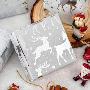 Christmas Wrapping <b>Paper</b> Elegant Elk Reindeer <b>Pattern</b> Wrapping <b>Paper</b> Roll Silver Metallic Foil Wrapping <b>Paper</b> - Product Image 2