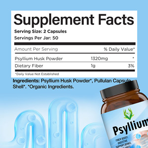 Natural Fiber Support Psyllium Husk Capsules Digestive Support Bowel Regularity Weight Loss Fiber <b>Supplement</b> - Product Image 2